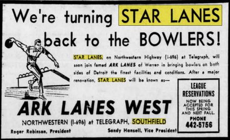 Star Lanes (Ark Lanes) - Mar 1969 Merge With Ark Lanes